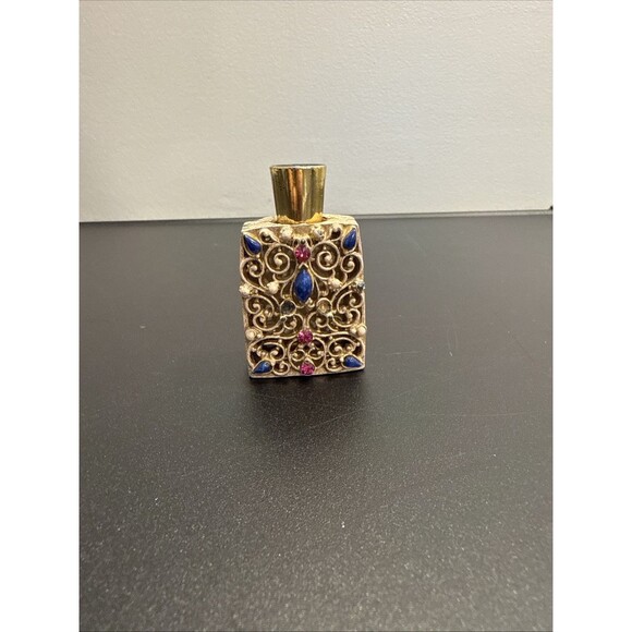Vtg Florenza Perfume Bottle Filigree Jeweled Gems 1950s Vanity Item USA - Picture 1 of 10